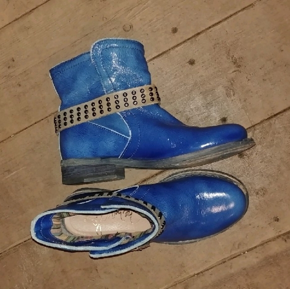 Felmini blue leather ankle booties - Picture 4 of 8